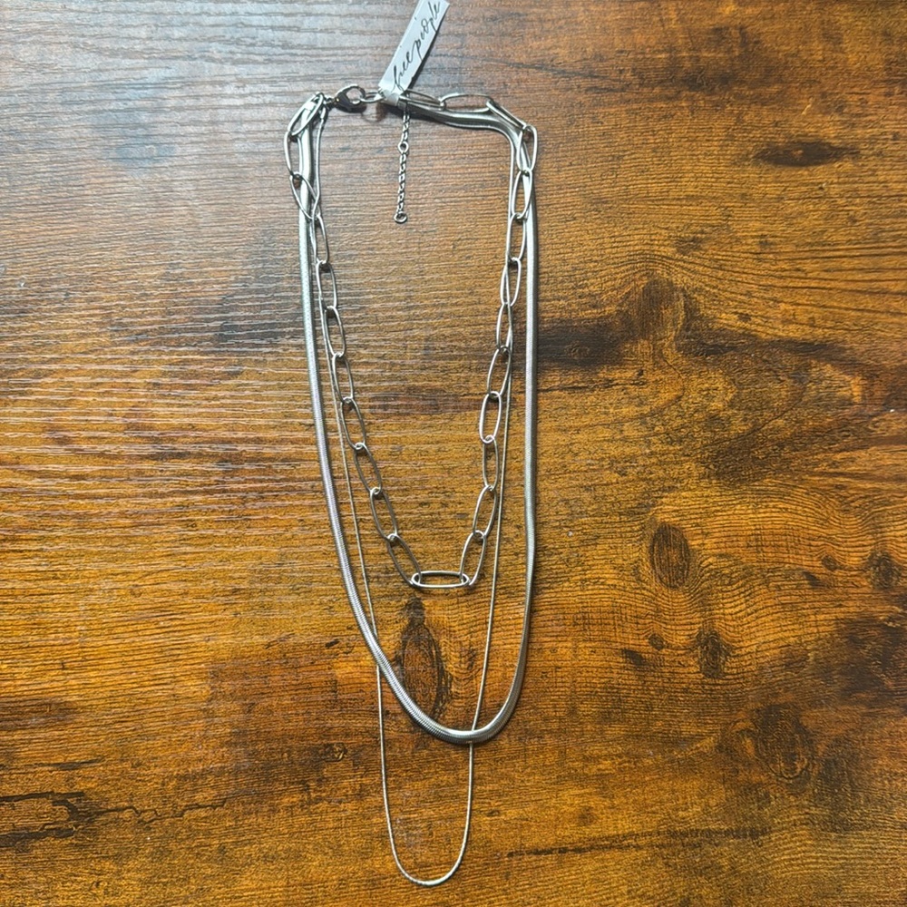 NEW free people Minimalist chain paperclip herringbone necklace silver jewelry
